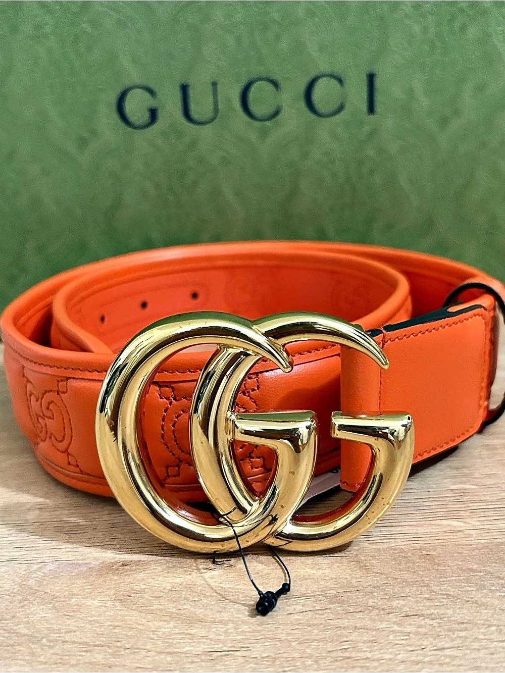 Gucci GG Marmont Matelasse Belt Matelasse Double-G Belt Orange Size 80